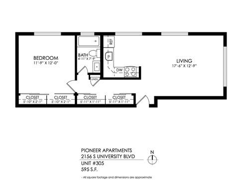 A black and white image of a floor plan for a bedroom and living room apartment.